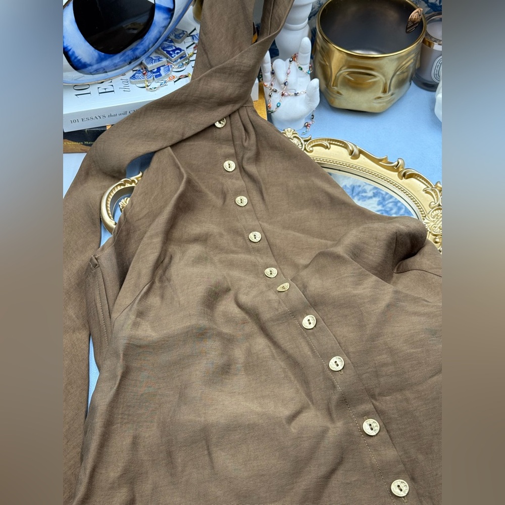 🆕 CULT GAIA 🧿 NWOT Romia Button-Detail Dress, Affogato Brown - Sz L - Picture 10 of 13